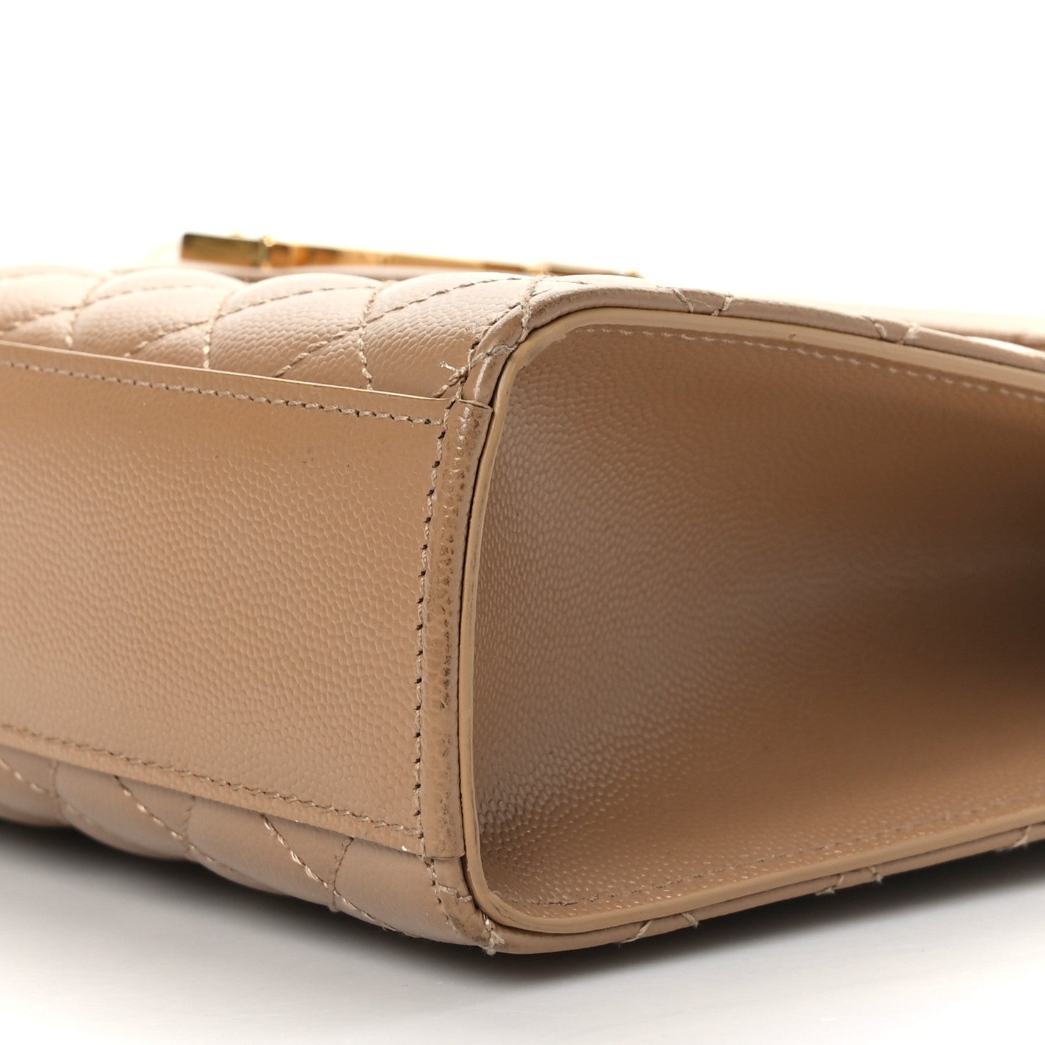 Saint Laurent Grain De Poudre Mixed Matelasse Large Triquilt Monogram Satchel Dark Beige 10 of 10