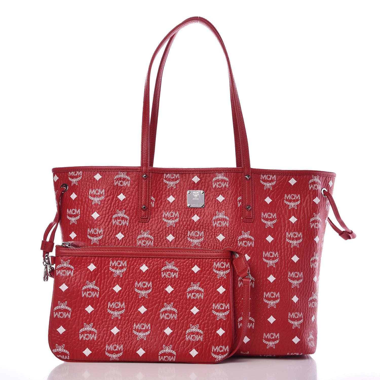 MCM Visetos Medium Liz Reversible Shopper Tote Ruby Red 5 of 11