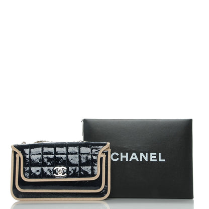 Chanel Patent Lambskin Medium Chocolate Bar Flap Navy Beige 13 of 13