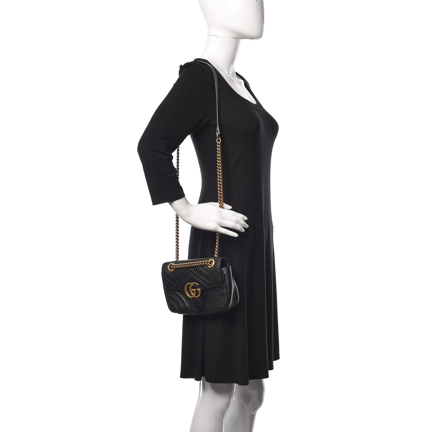 Calfskin Matelasse Mini GG Marmont Shoulder Bag Black