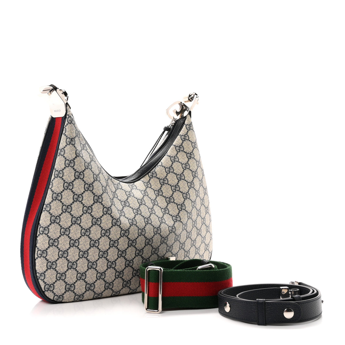 Gucci GG Supreme Monogram Textured Calfskin Web Large Attache Shoulder Bag Beige Blue 3 of 10