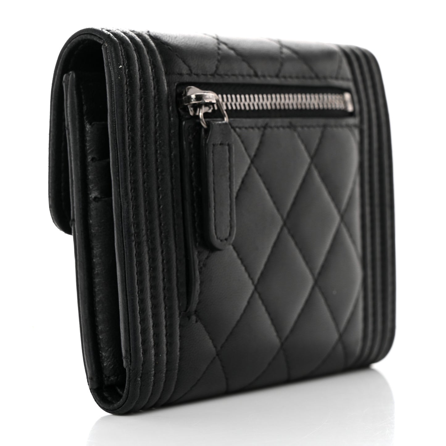 Caviar Quilted Compact Boy Wallet Black