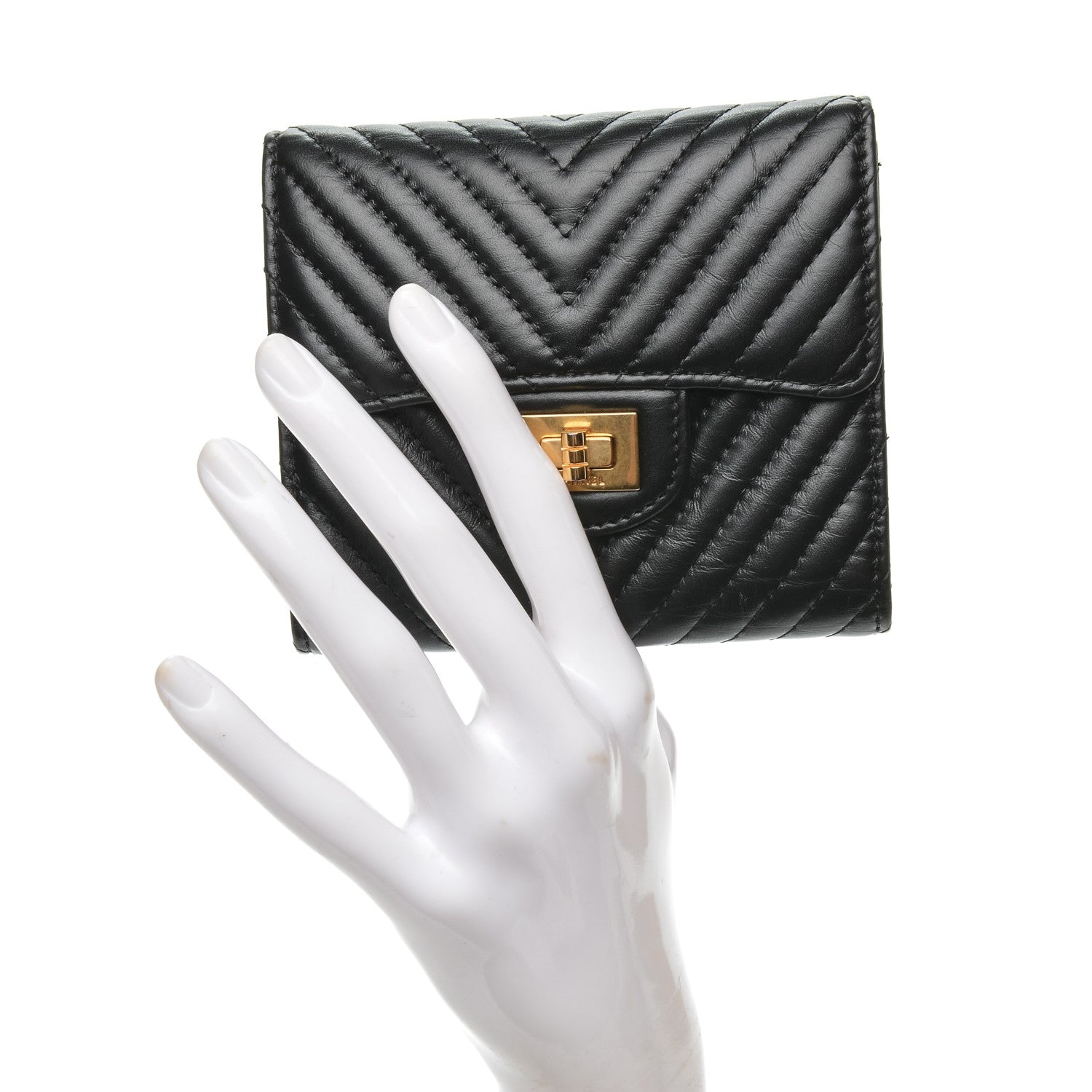 Chanel Aged Calfskin Chevron Reissue Compact Wallet Black 2 of 8