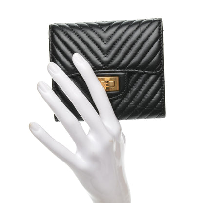 Chanel Aged Calfskin Chevron Reissue Compact Wallet Black 2 of 8