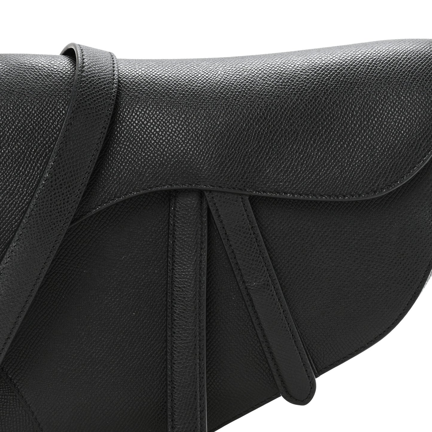 Grained Calfskin Saddle Bag With Strap Black