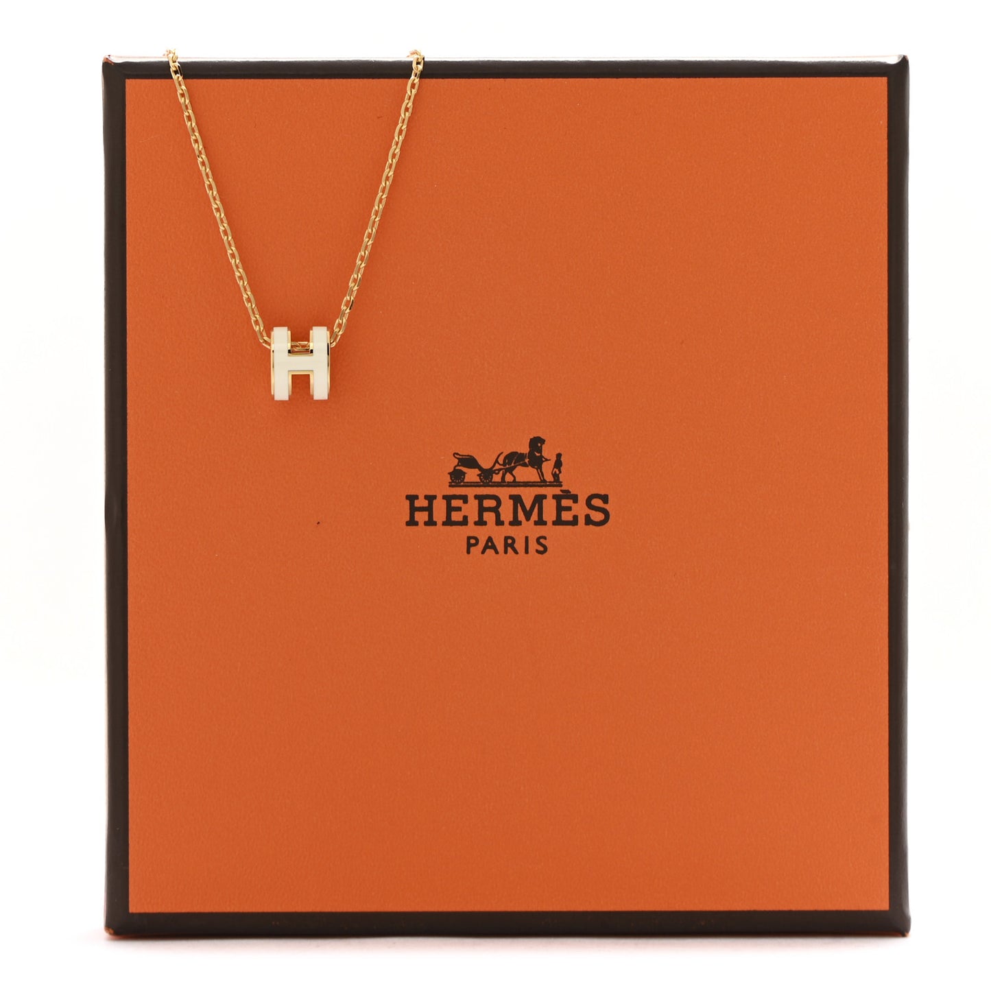 Lacquered Gold Mini Pop H Pendant Necklace White