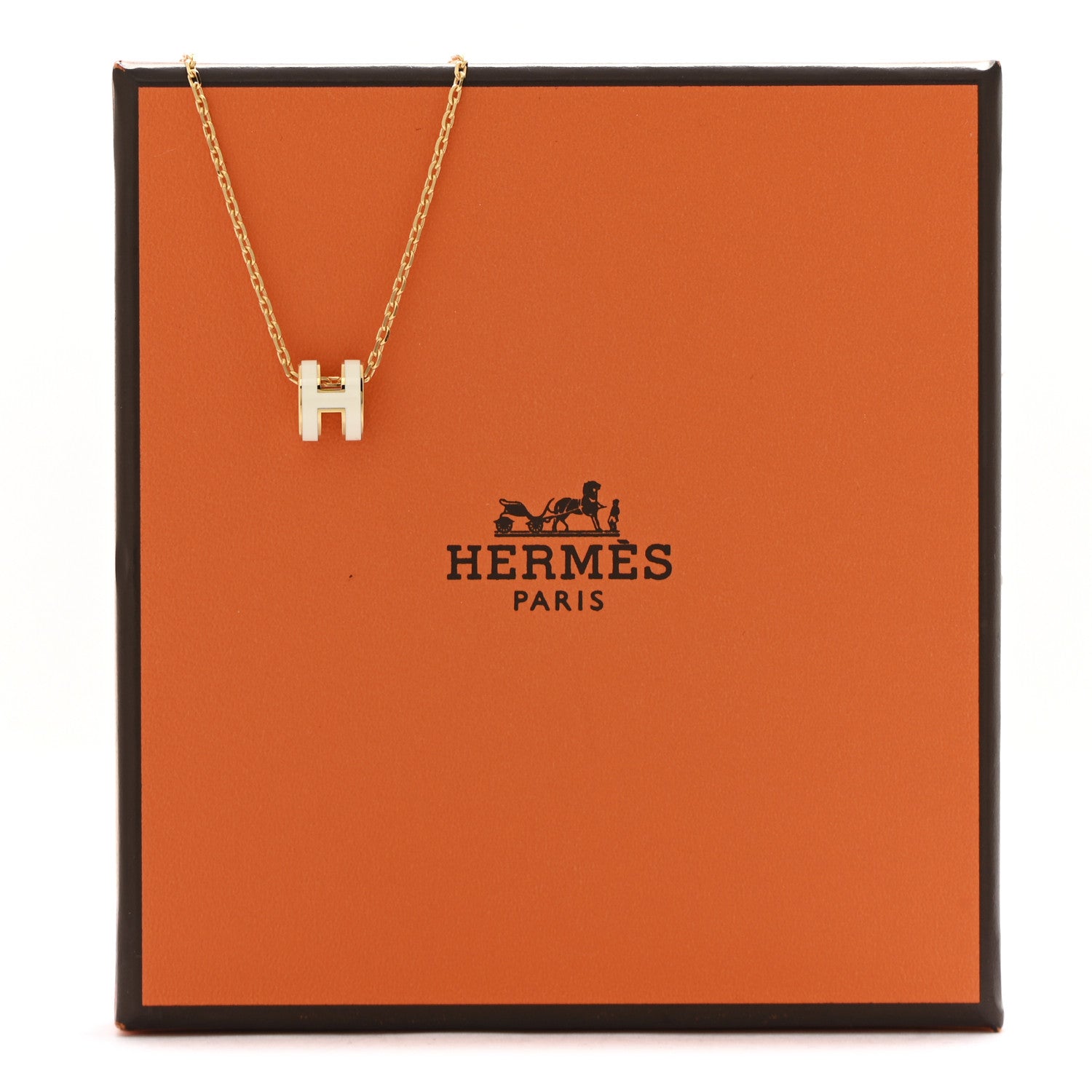 Hermes Lacquered Gold Mini Pop H Pendant Necklace White 7 of 7