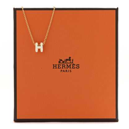 Hermes Lacquered Gold Mini Pop H Pendant Necklace White 7 of 7