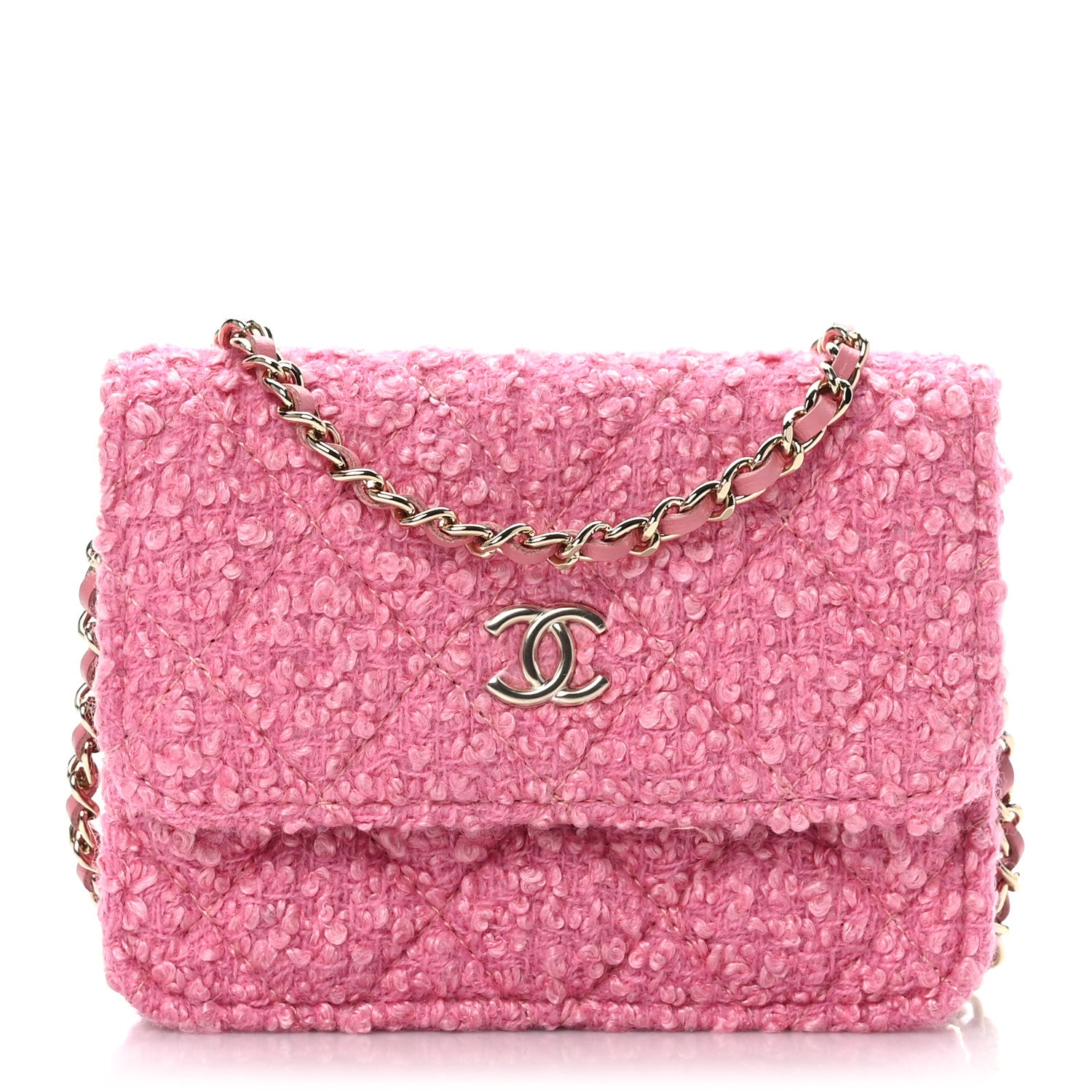 Chanel Tweed Quilted Flap Chain Waist Bag Pink 1 of 10