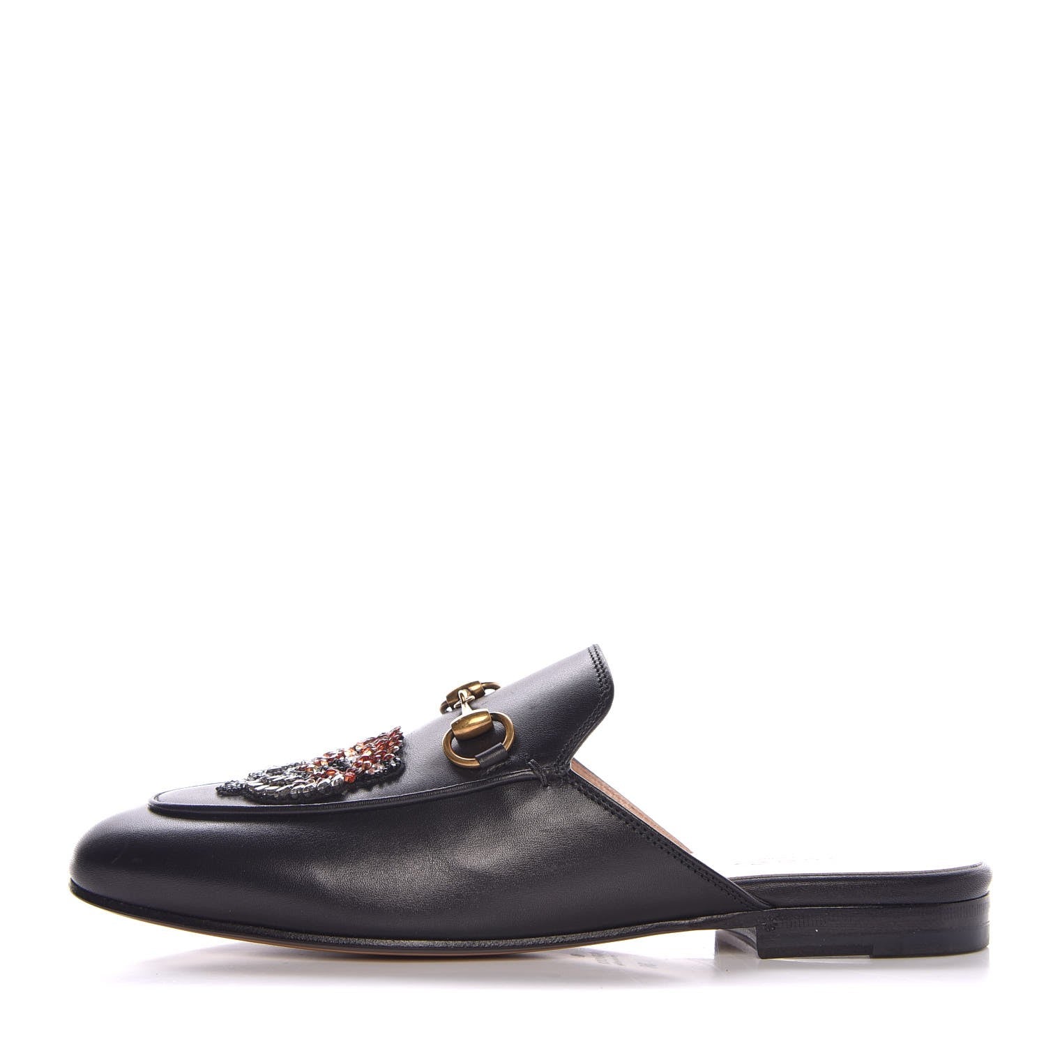 Gucci Calfskin Crystal Tiger Embroidered Womens Princetown Slippers 36 Black 1 of 9