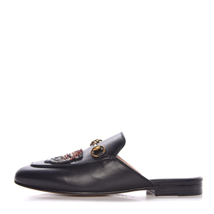Gucci Calfskin Crystal Tiger Embroidered Womens Princetown Slippers 36 Black 1 of 9