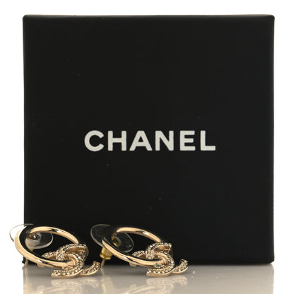 Chanel Metal Crystal CC Round Drop Earrings Gold 5 of 5