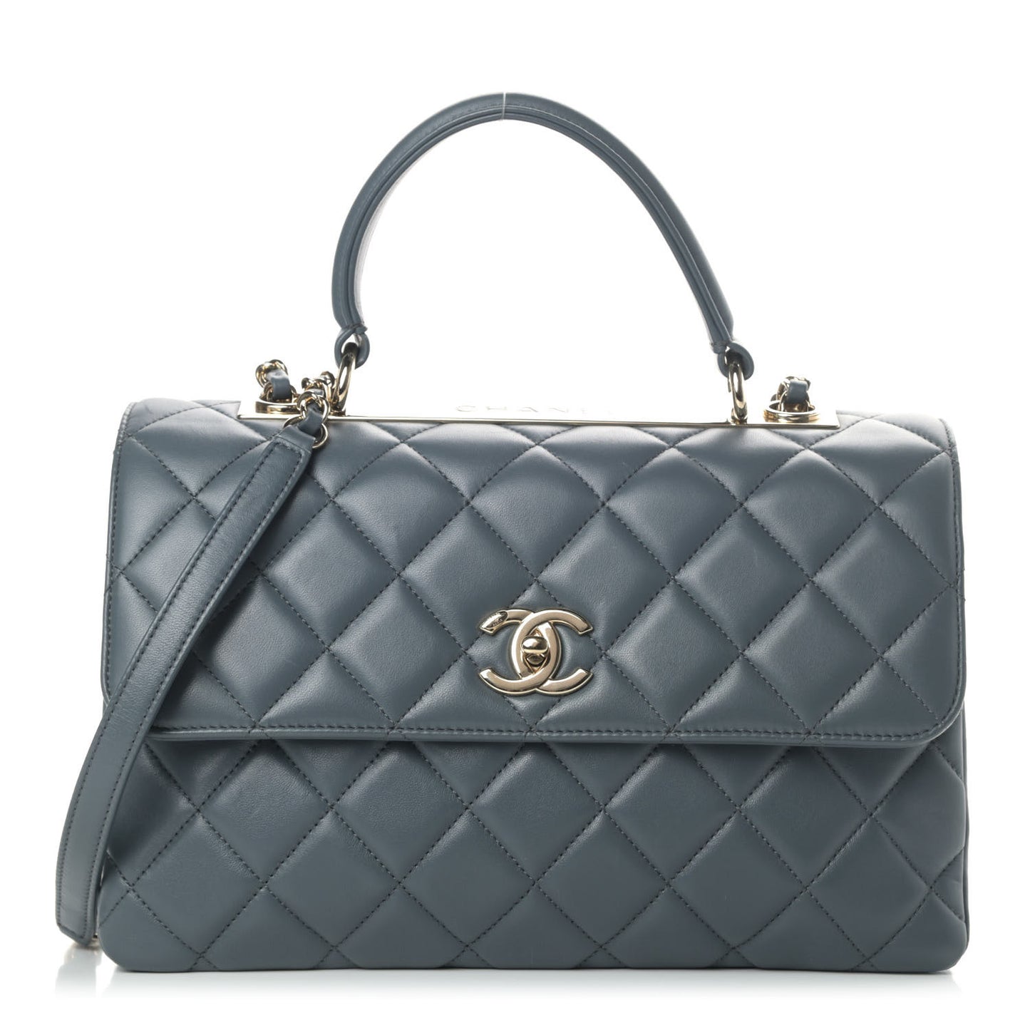 Lambskin Quilted Medium Trendy CC Flap Dual Handle Bag Dark Grey