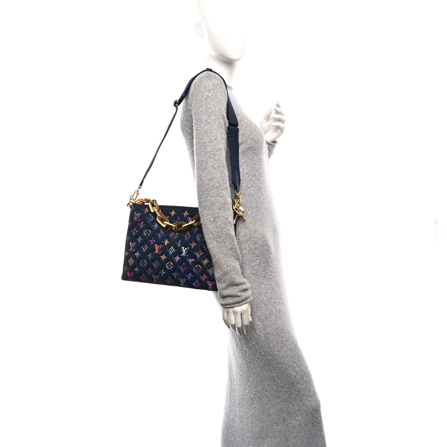 Lambskin Embossed Monogram LV Garden Coussin MM Navy Blue