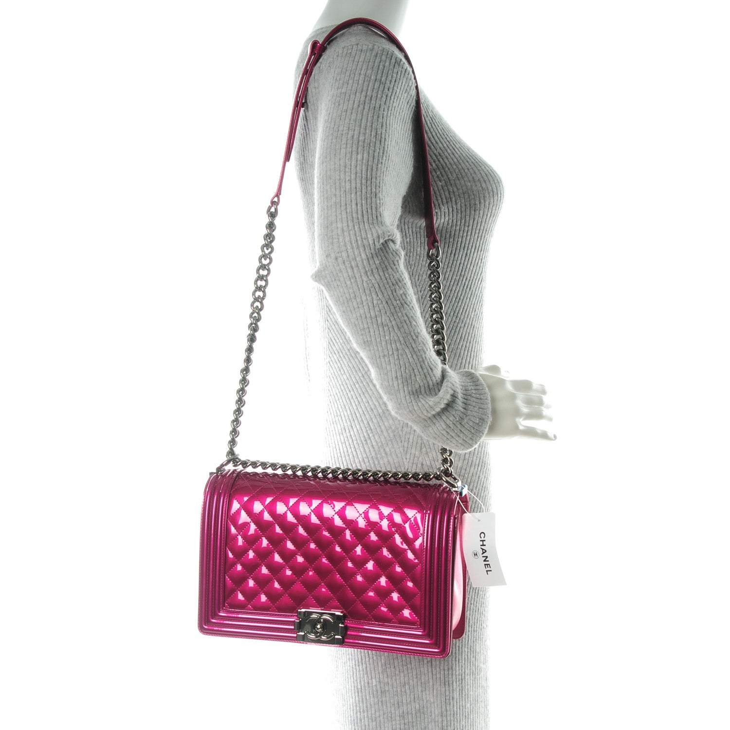 Chanel Metallic Patent Quilted New Medium Boy Flap Fuchsia 2 of 7