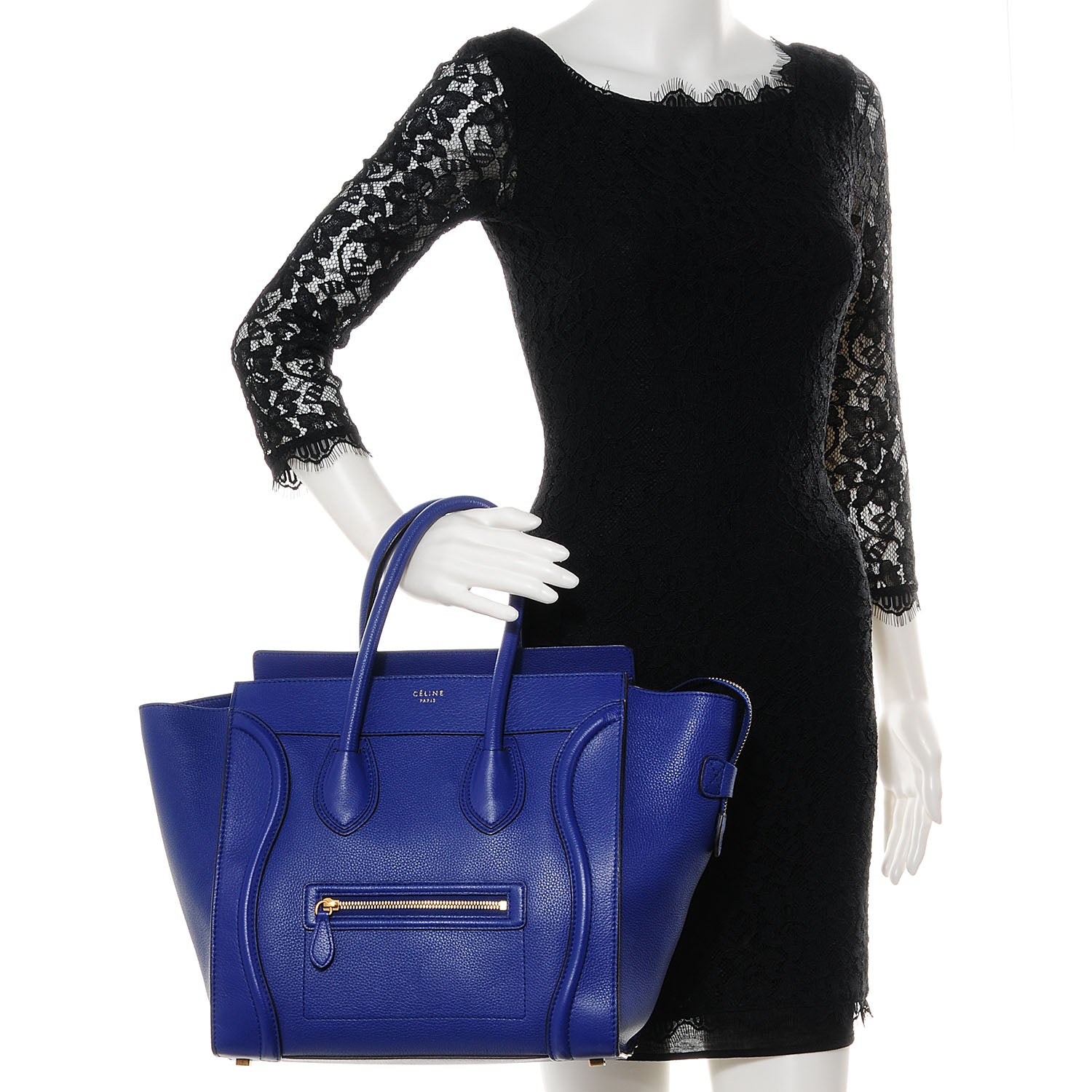 Celine Drummed Calfskin Mini Luggage Indigo 2 of 9