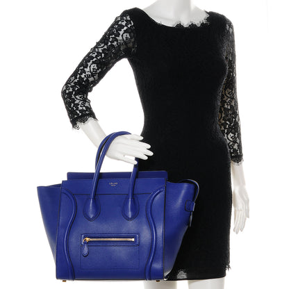 Celine Drummed Calfskin Mini Luggage Indigo 2 of 9