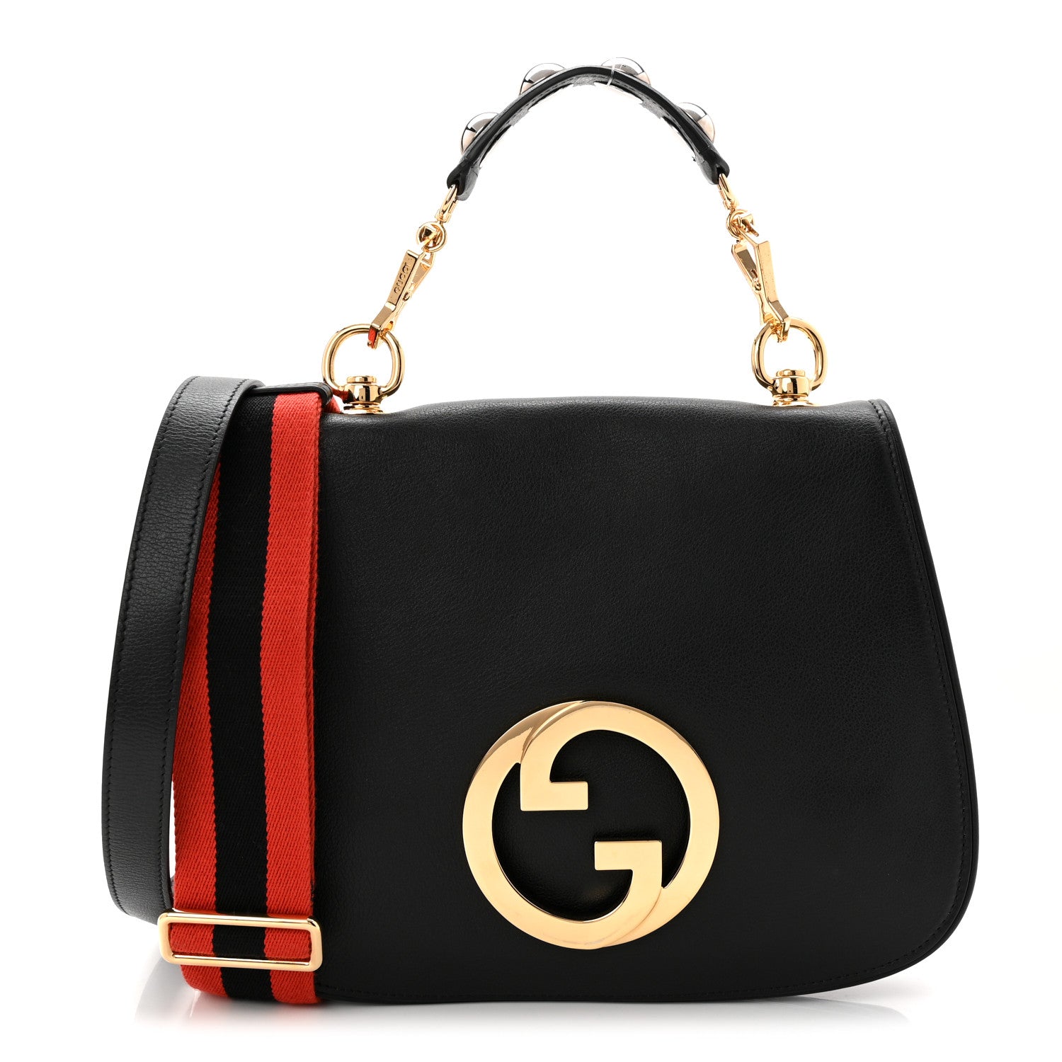 Gucci Roxy Calfskin Web Medium Studded Blondie Shoulder Flap Bag Black 1 of 10