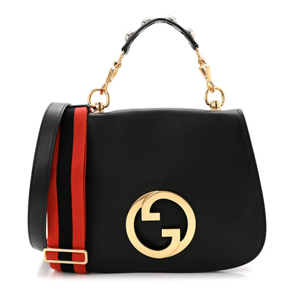 Gucci Roxy Calfskin Web Medium Studded Blondie Shoulder Flap Bag Black 1 of 10