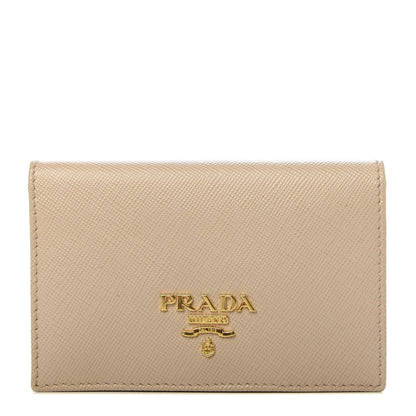 Prada Saffiano Metal Bi-Fold Card Holder Wallet Cammeo 1 of 6