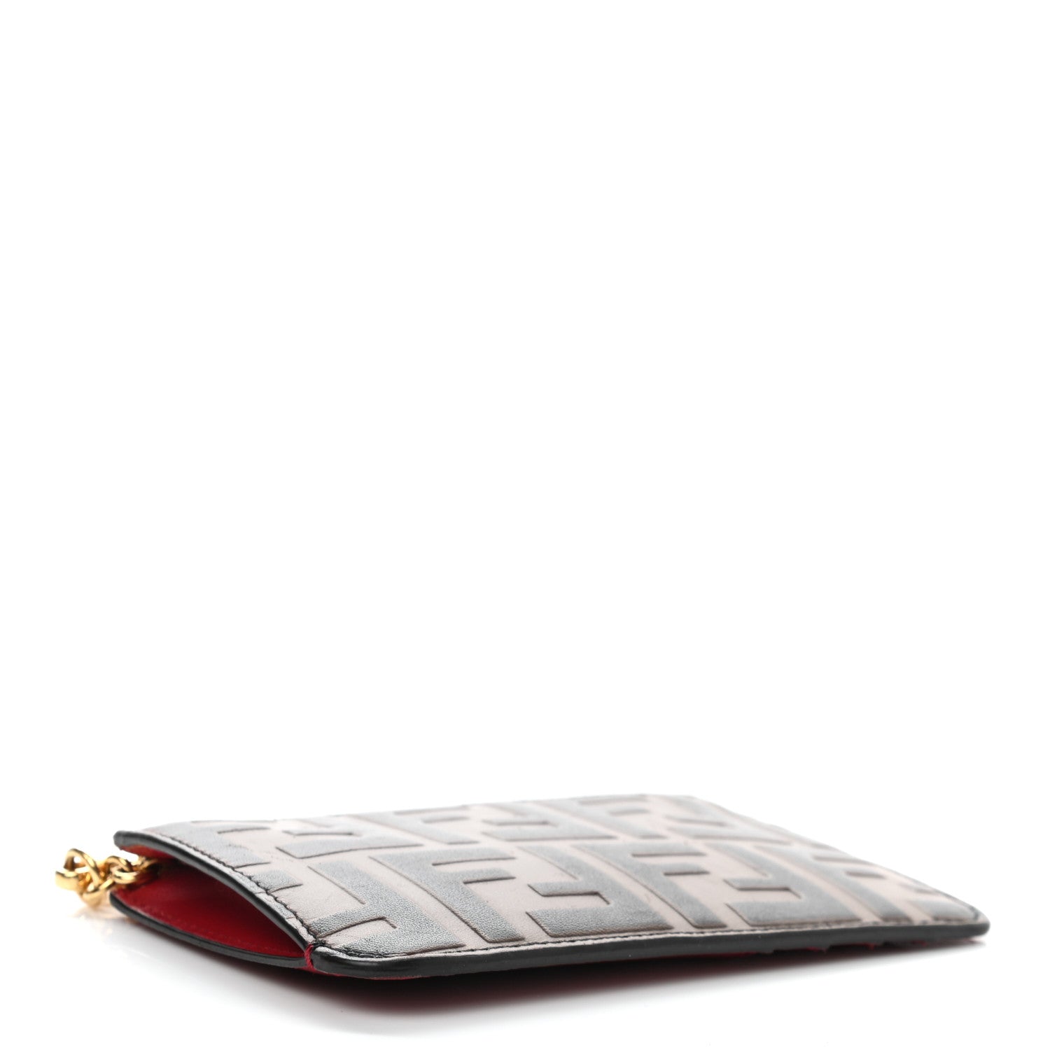 Fendi Vitello Cruise F is Fendi Bi-Color FF 1974 Embossed Key Case Pouch Maya Black Fragola 4 of 10