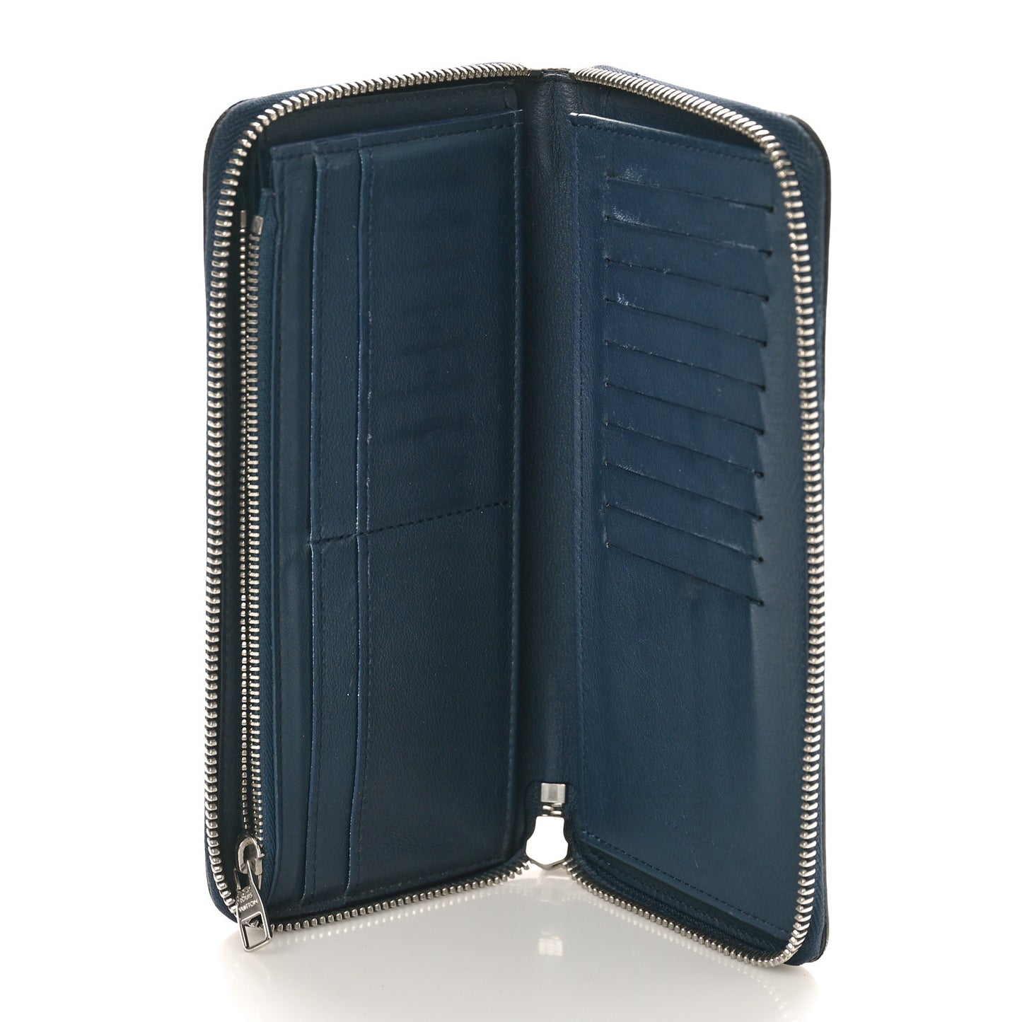 Taurillon Vertical Zippy Wallet Navy