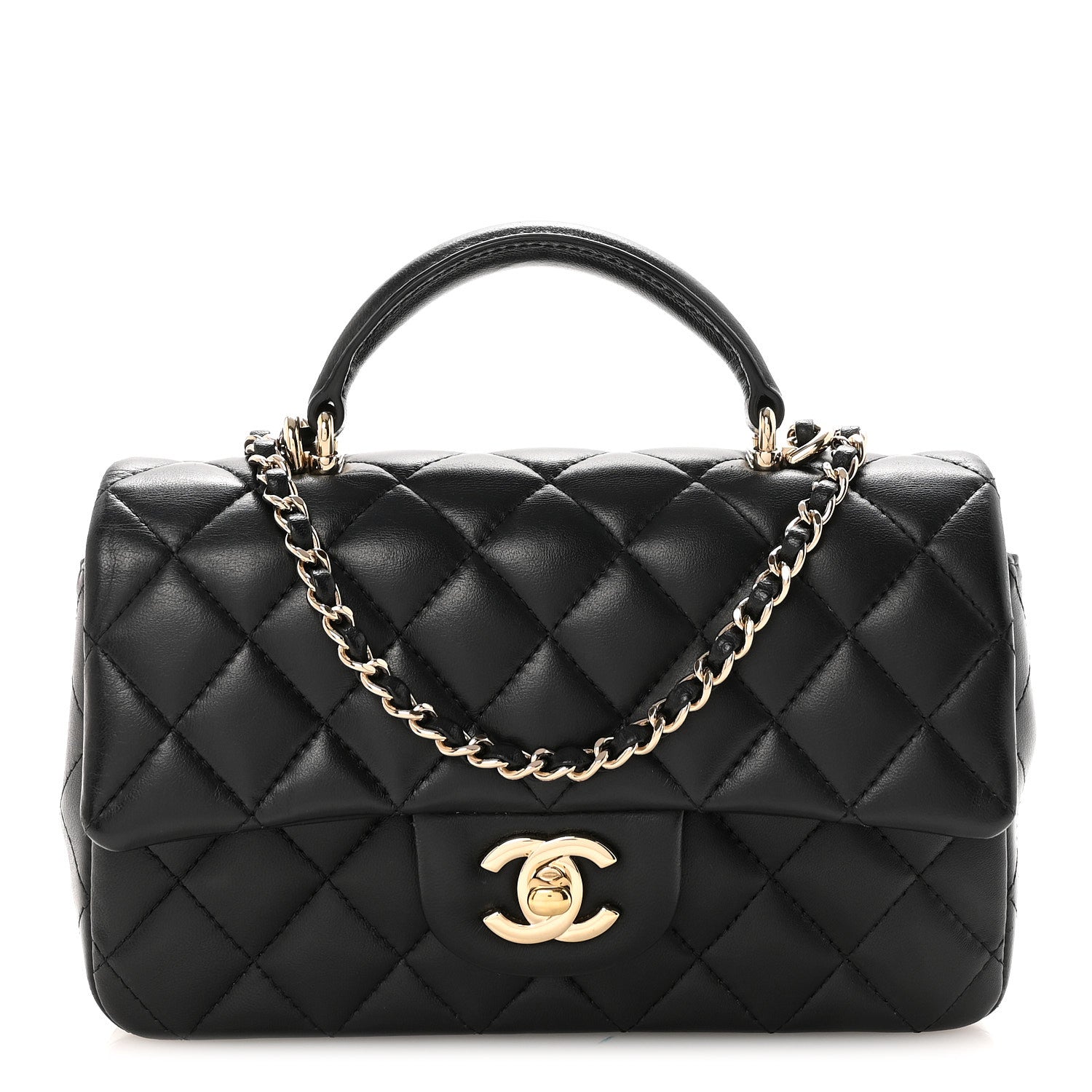 Chanel Lambskin Quilted Mini Top Handle Rectangular Flap Black 1 of 10
