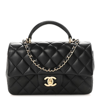 Chanel Lambskin Quilted Mini Top Handle Rectangular Flap Black 1 of 10