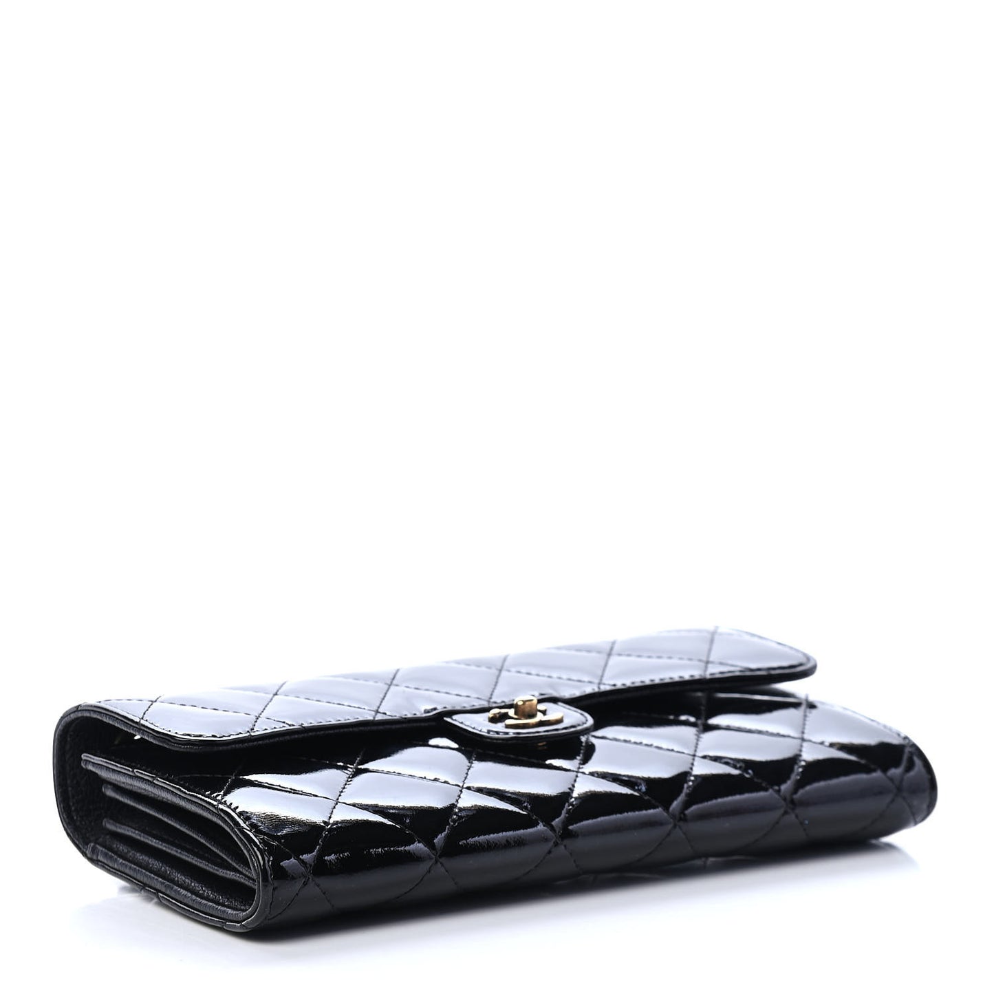Patent Goatskin Quilted Small CC Eyelet Wallet On Chain WOC Black