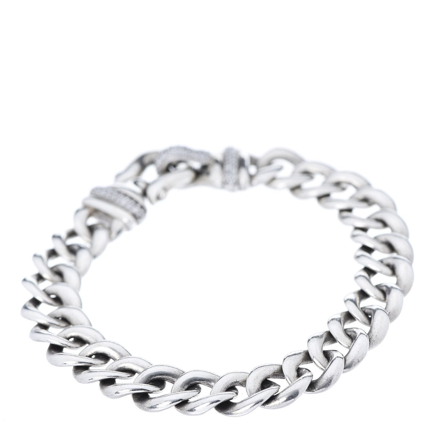 Sterling Silver Diamond 10mm Buckle Curb Chain Bracelet