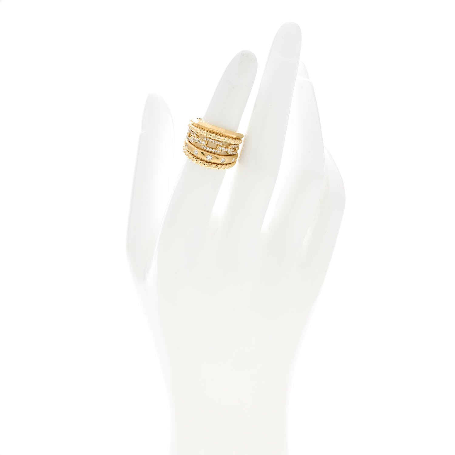 David Yurman 18K Yellow Gold Diamond 15mm Stax Five-Row Ring 49 5 2 of 6