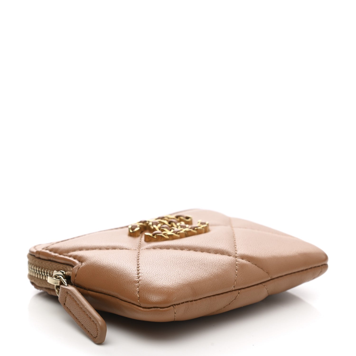 Chanel Lambskin Quilted Chanel 19 Zip Card Holder Wallet Brown 4 of 8