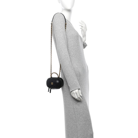 Lambskin Quilted CC Bubble Vanity Case With Chain Black