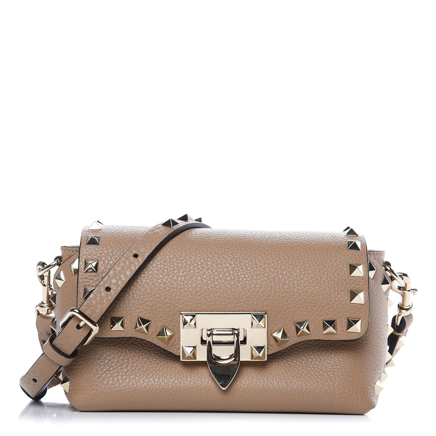 Pebbled Calfskin Mini Rockstud Crossbody Bag Deep Alpaca