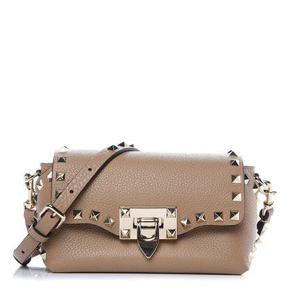 Valentino Garavani Pebbled Calfskin Mini Rockstud Crossbody Bag Deep Alpaca 1 of 8