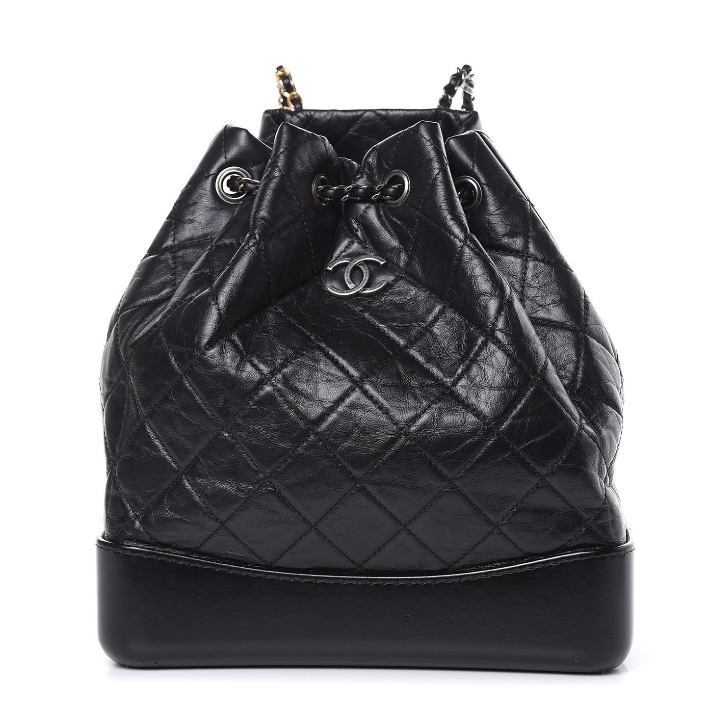 Aged Calfskin Quilted Gabrielle Backpack Black