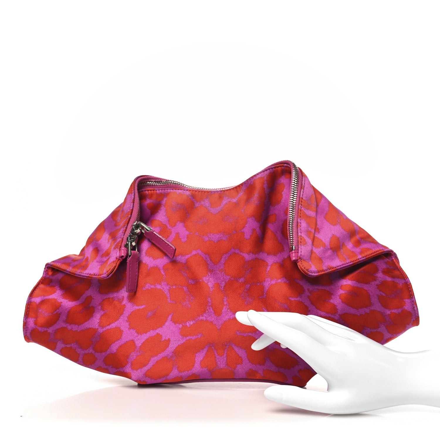Alexander McQueen Silk Leopard Print Manta Clutch Flame Bougainvillea 2 of 8
