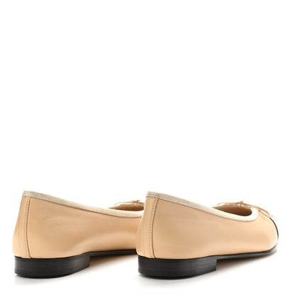 Chanel Lambskin Cap Toe CC Ballerina Flats 37.5 Beige Black 4 of 9