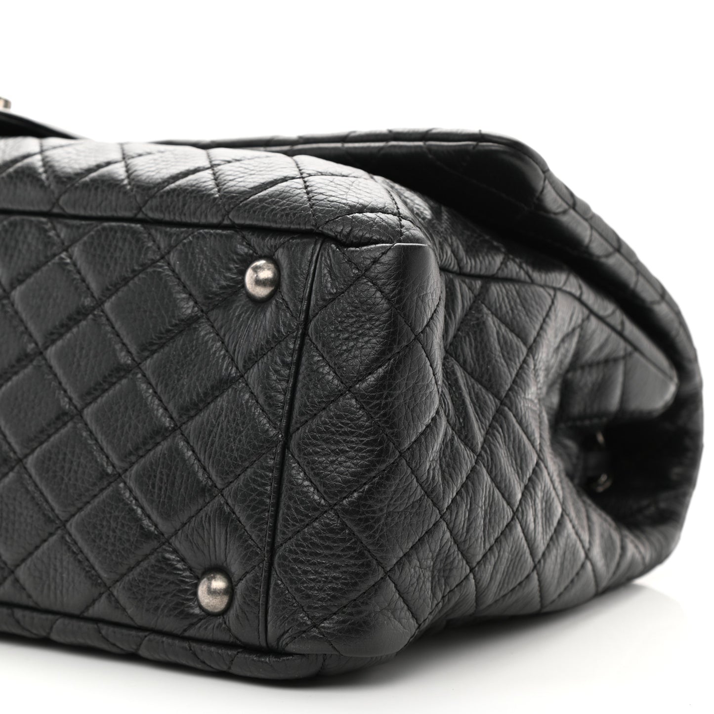 Calfskin Quilted XXL Travel Flap Bag Black