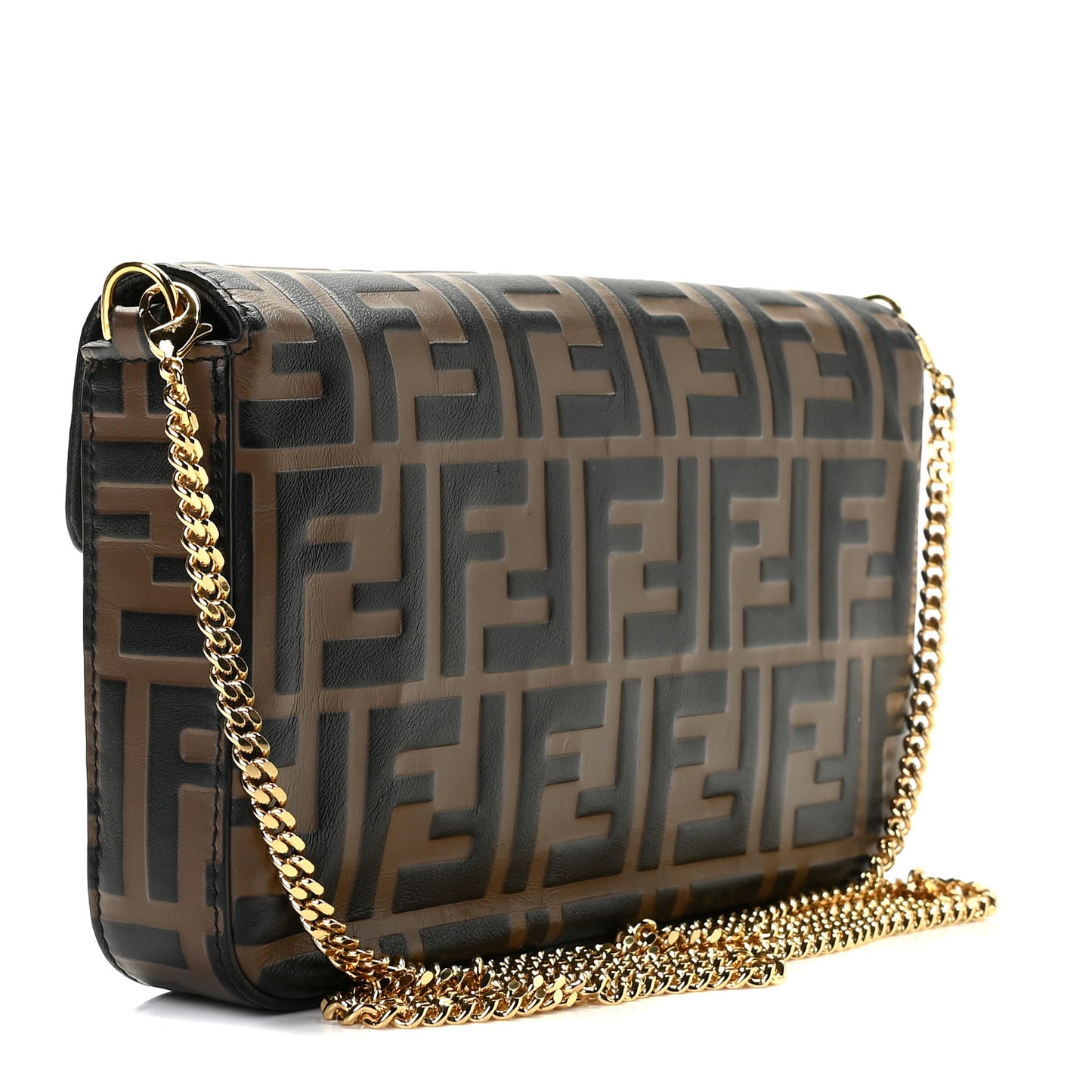 Vitello Soft F is Fendi Bi-Color FF 1974 Embossed Envelope Wallet On Chain with Pouches Maya Black