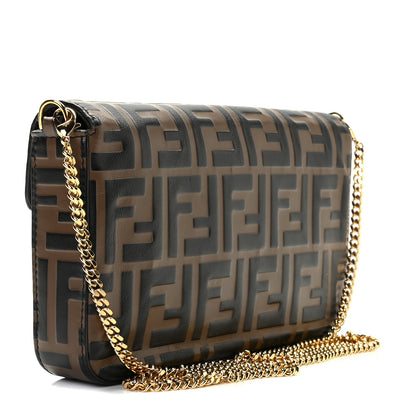 Fendi Vitello Soft F is Fendi Bi-Color FF 1974 Embossed Envelope Wallet On Chain with Pouches Maya Black 3 of 9