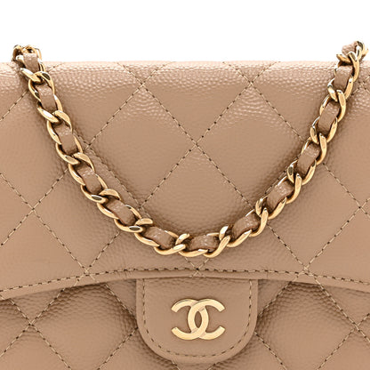 Chanel Caviar Quilted Flap Phone Holder With Chain Beige 10 of 13