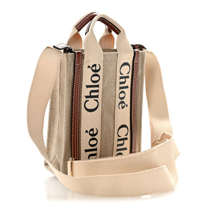 Chloe Cotton Calfskin Mini Woody North South Ribbon Tote White Brown 3 of 12