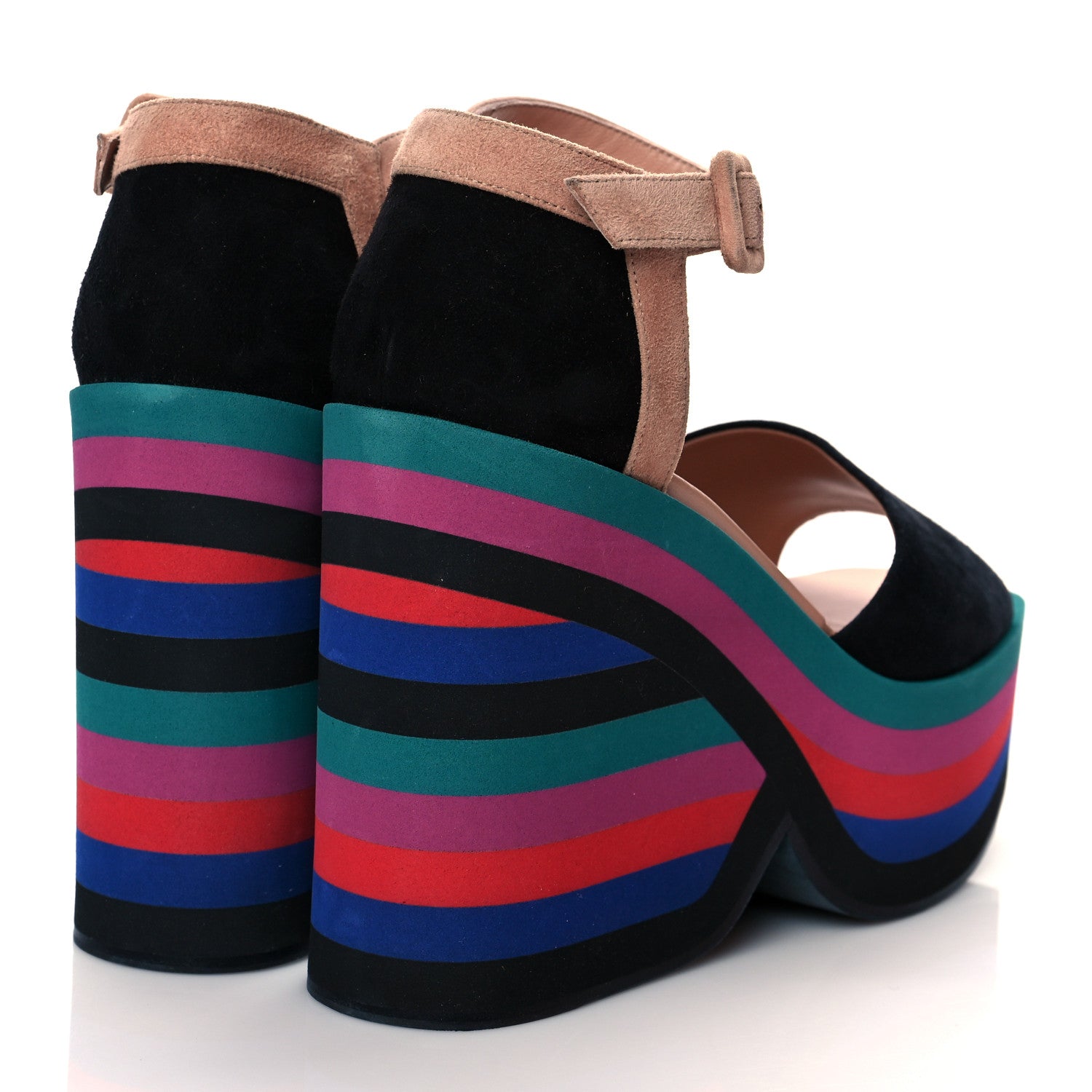 Hermes Suede Goatskin Early Wedge Sandals 38.5 Multicolor Black 4 of 9