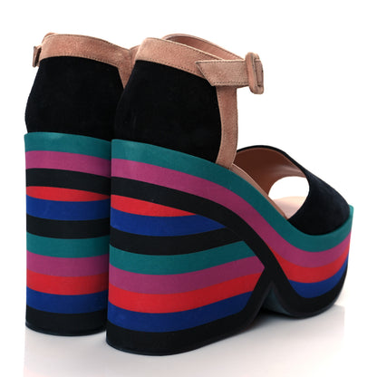 Hermes Suede Goatskin Early Wedge Sandals 38.5 Multicolor Black 4 of 9