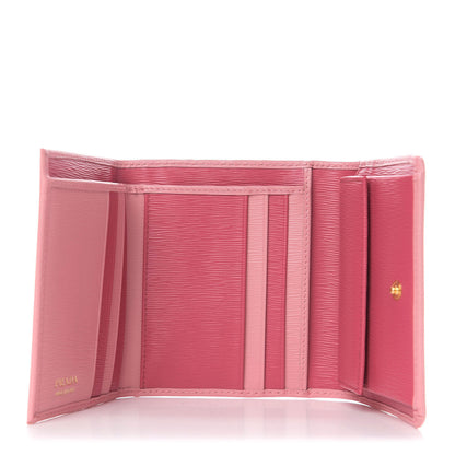 Prada Vitello Move Bi-Color Tri-Fold Compact Wallet Petalo Peonia 4 of 5
