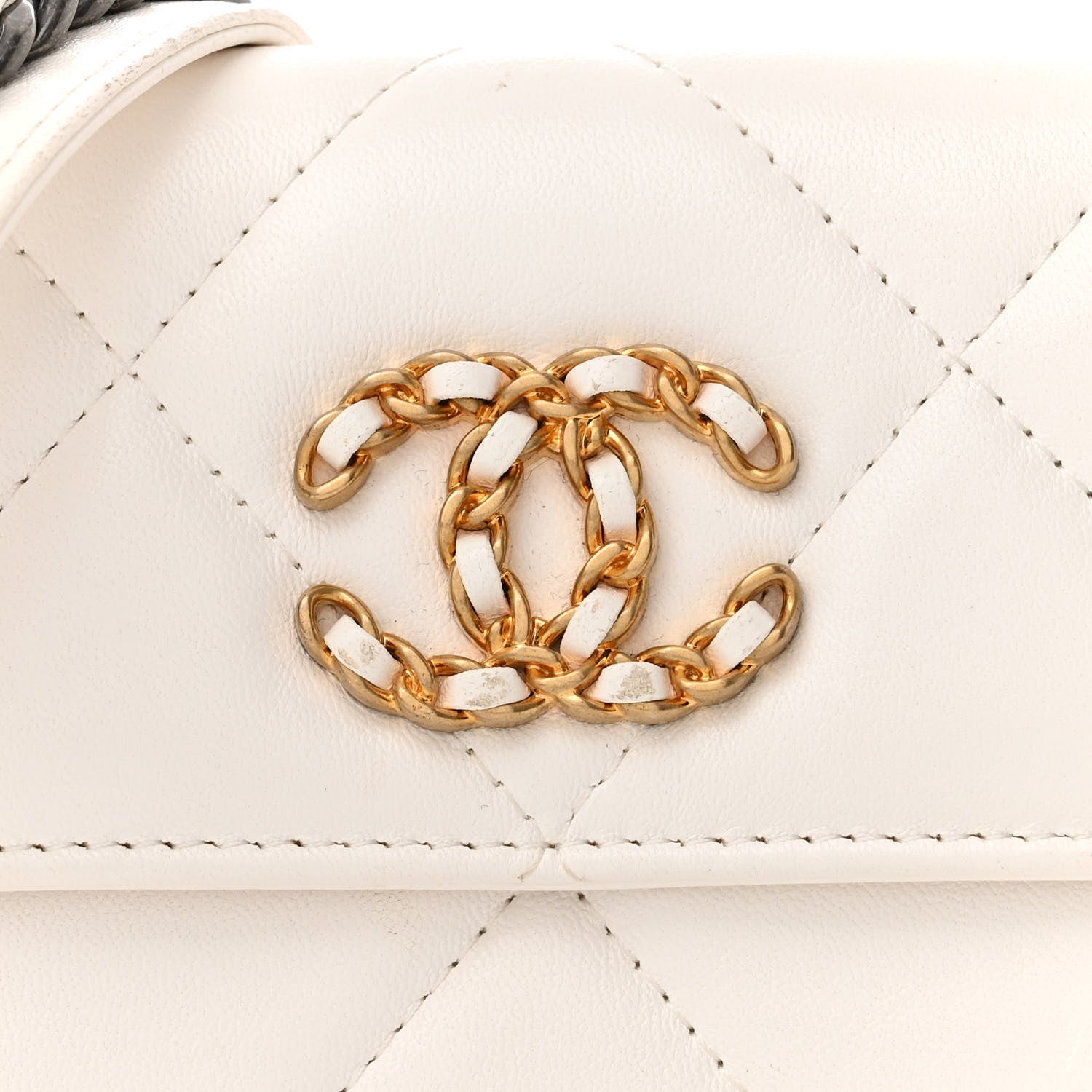 Chanel Lambskin Quilted Chanel 19 Flap Coin Purse With Chain White 8 of 14
