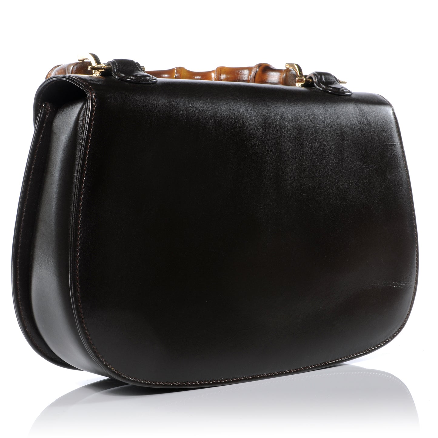 Leather Bamboo Top Handle Bag Black