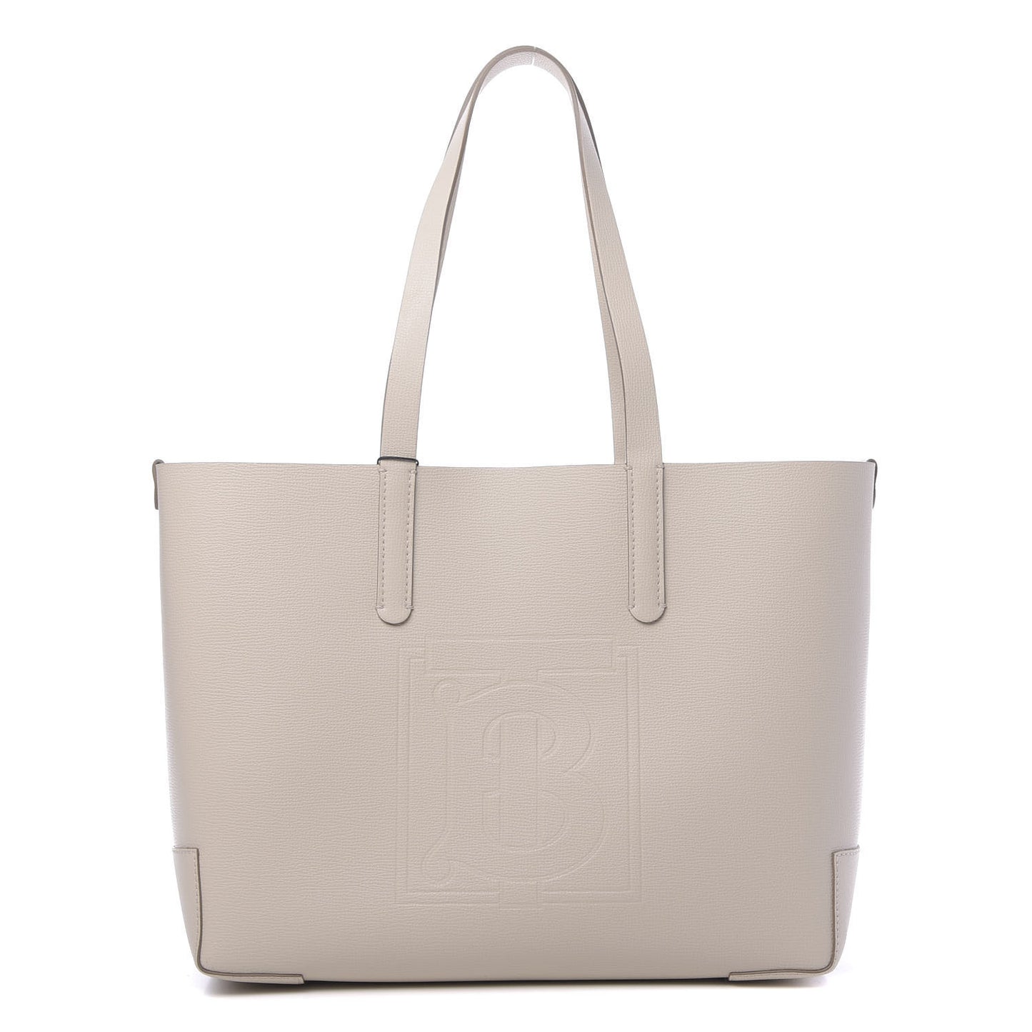 Calfskin TB Motif Embossed Medium Tote Limestone