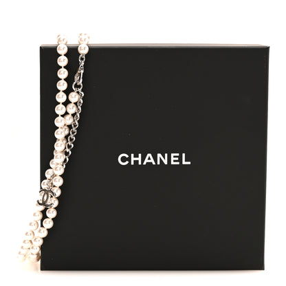 Chanel Pearl Resin CC Long Necklace Pearly White Silver 5 of 5